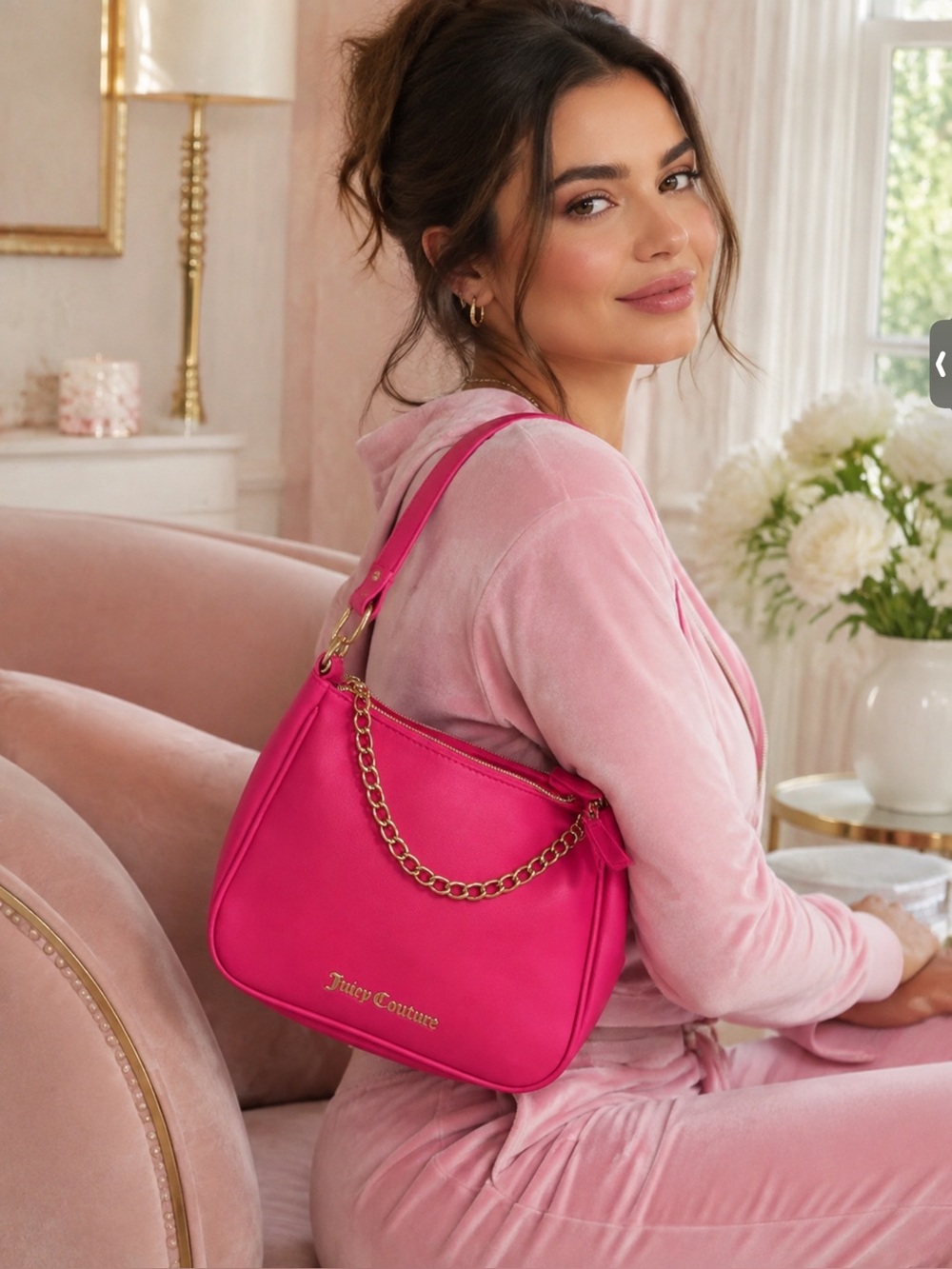 Juicy Couture Fuchsia Shoulder Bag with Gold Chain Accent